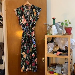 Zara floral midi ruffle dress